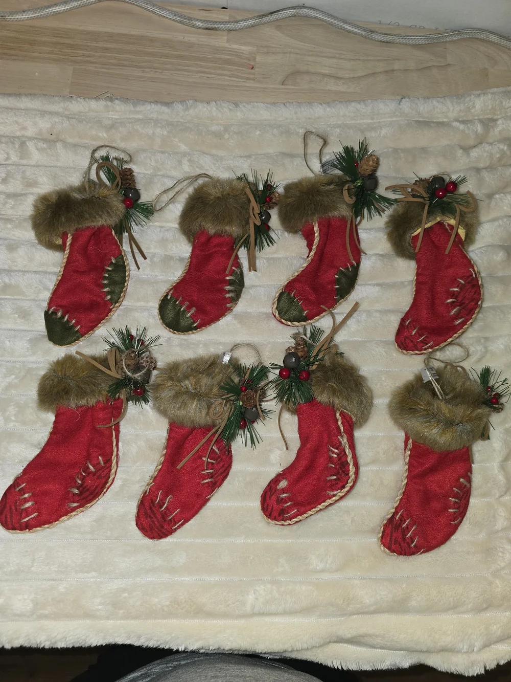 8 Vintage Rustic Christmas Stocking Ornaments